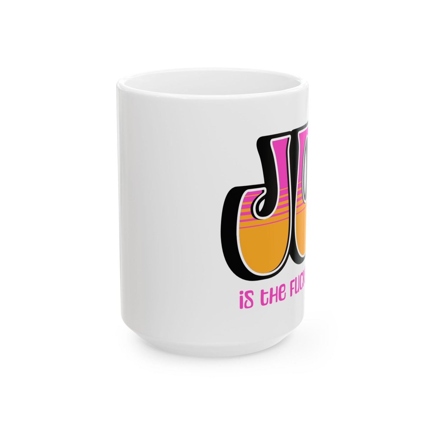 Black Pink Orange Joy Ceramic Mug, (11oz, 15oz)