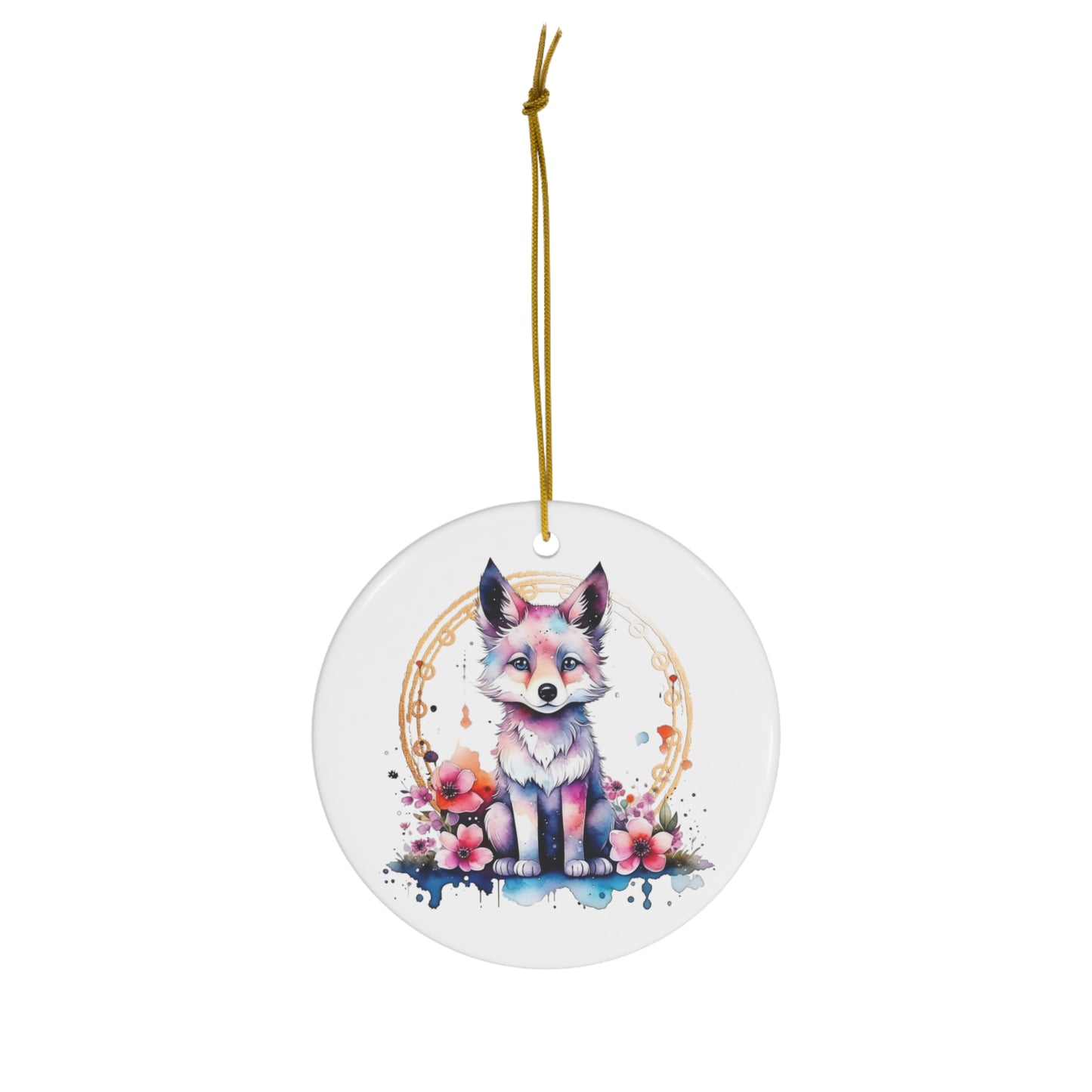 Golden Wolf Ceramic Ornament