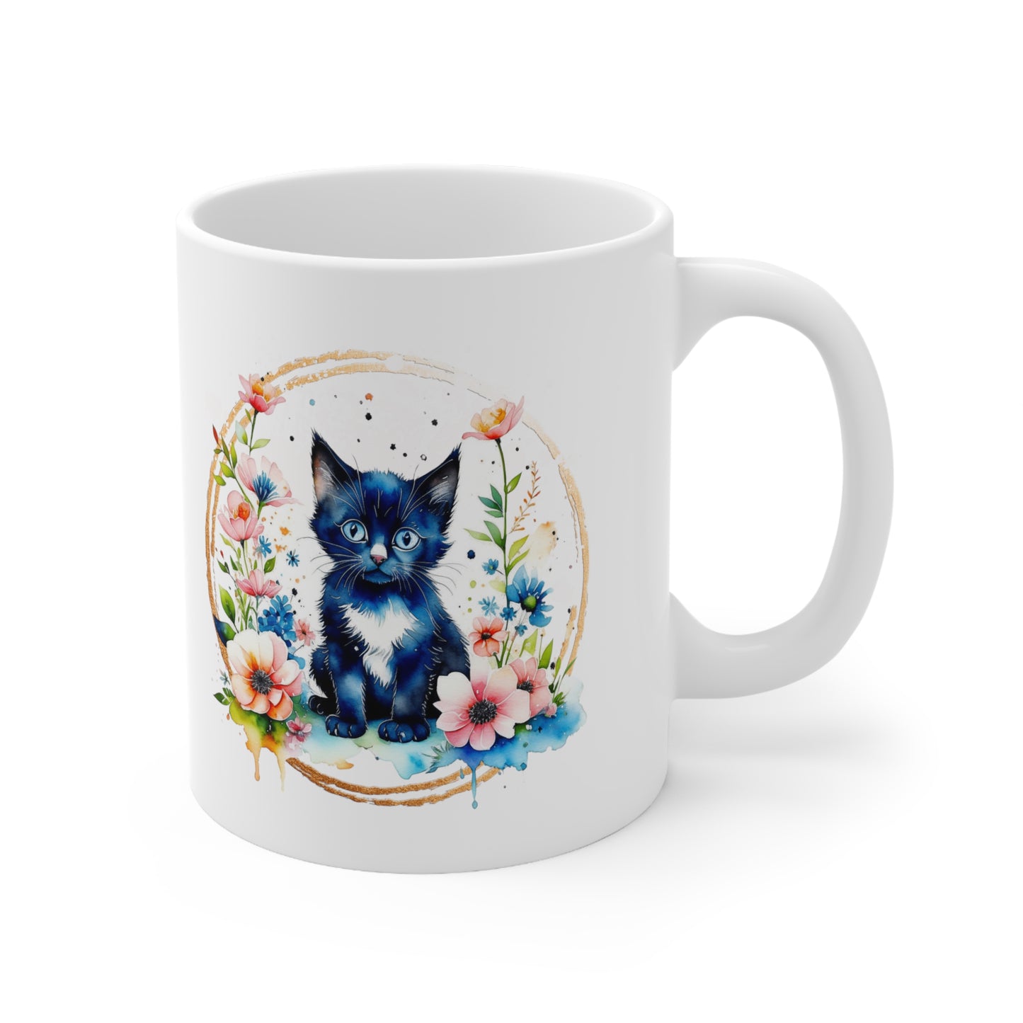 Golden Black Kitten Ceramic Mug 11oz