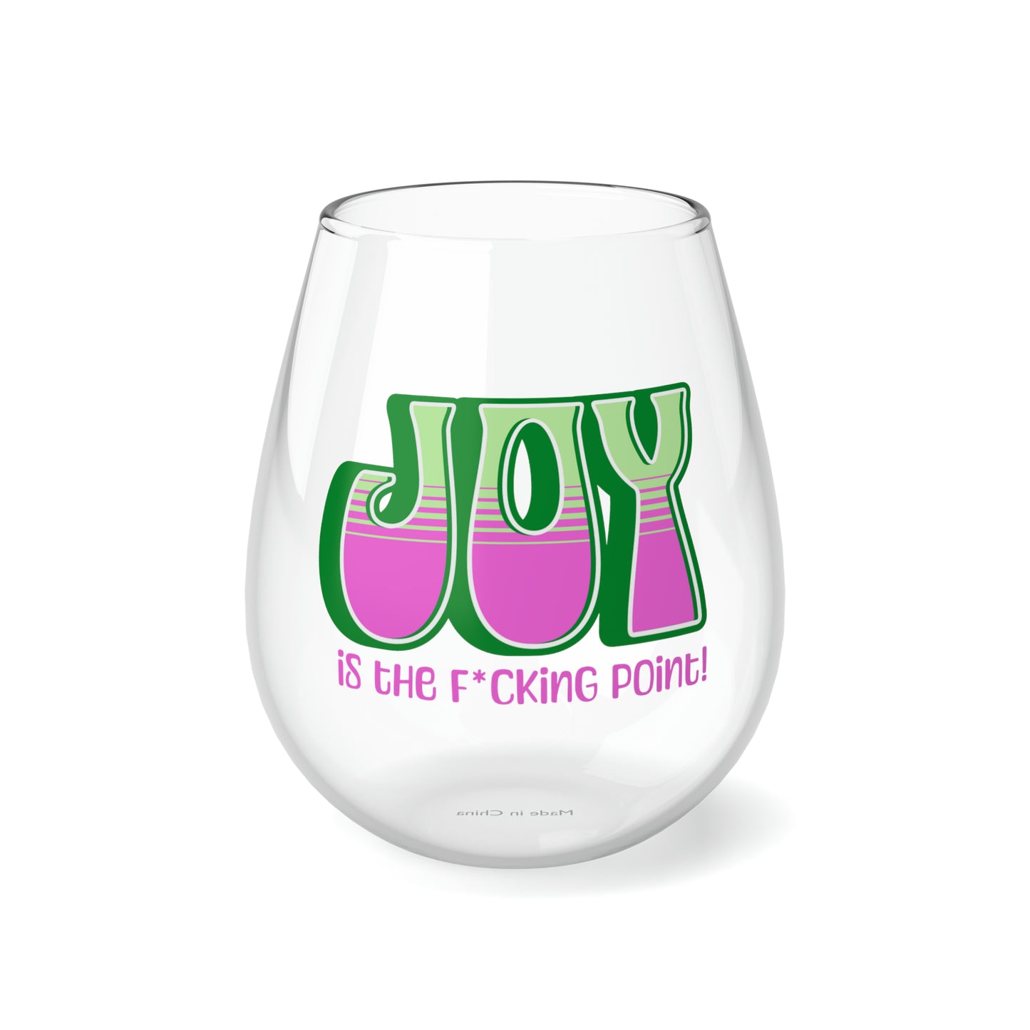 JOY (green pink) Stemless Wine Glass, 11.75oz