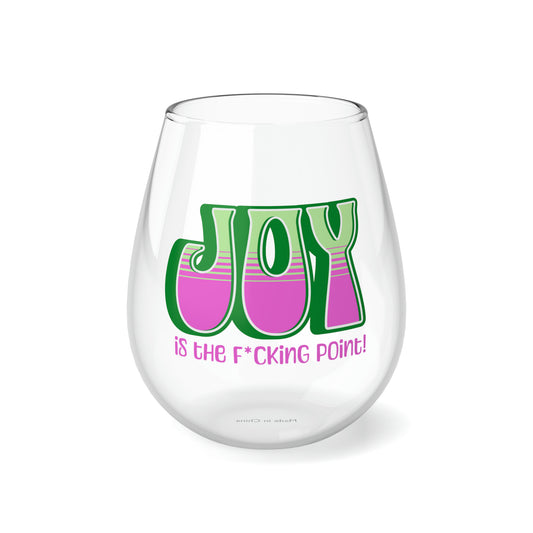 JOY (green pink) Stemless Wine Glass, 11.75oz