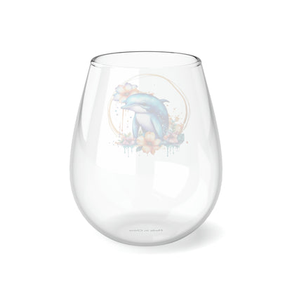 Golden Dolphin Stemless Wine Glass, 11.75oz