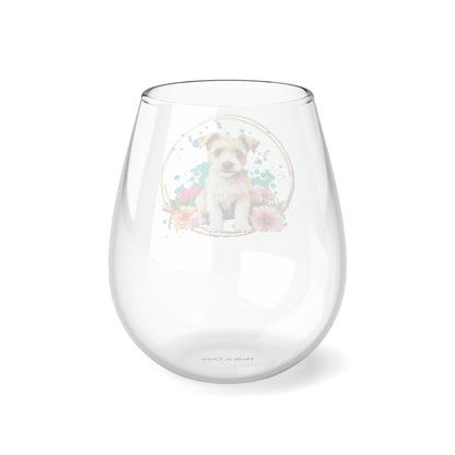 Golden Terrier Stemless Wine Glass, 11.75oz