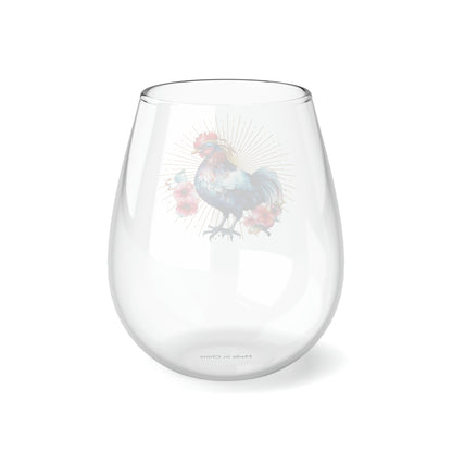 Golden Rooster Stemless Wine Glass, 11.75oz