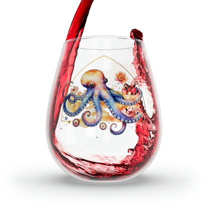 Golden Octopus Stemless Wine Glass, 11.75oz