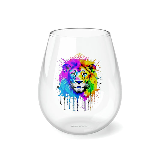 Vibrant Lion Stemless Wine Glass, 11.75oz