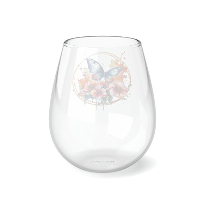 Golden Butterfly 2 Stemless Wine Glass, 11.75oz