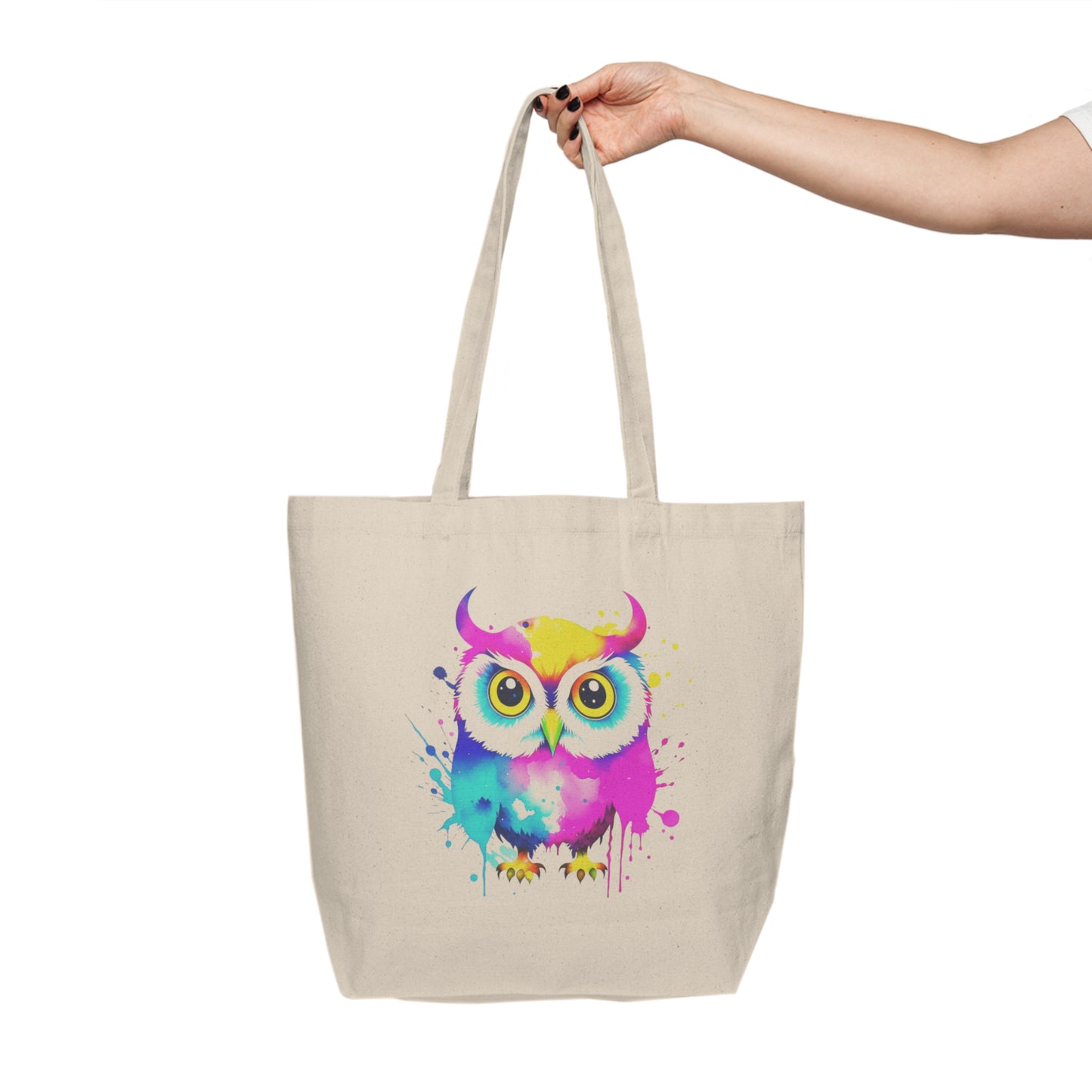 Vibrant Owl Canvas Shopping Bag