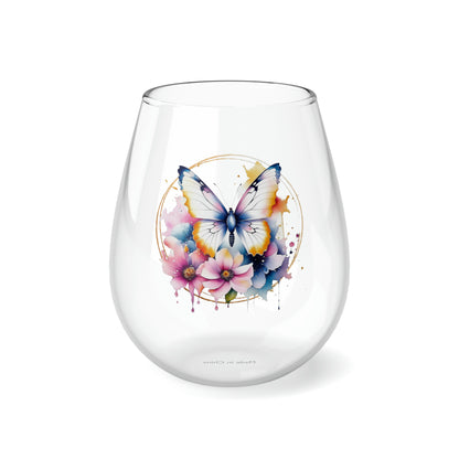 Golden Butterfly Stemless Wine Glass, 11.75oz