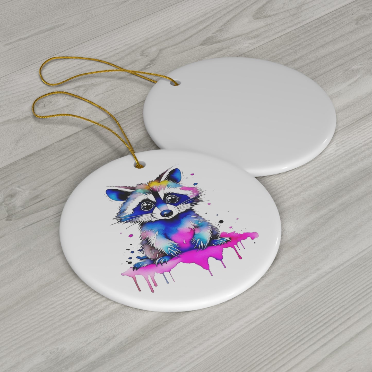 Vibrant Raccoon Ceramic Ornament