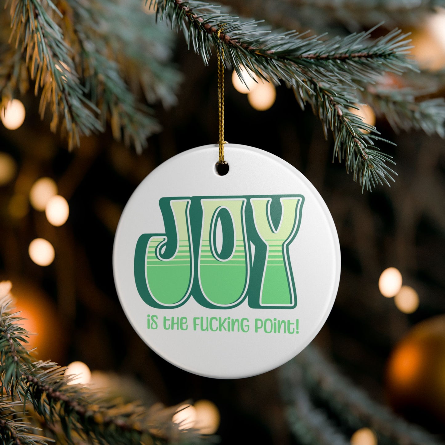 Green Green Yellow Joy Ceramic Ornament,  (explicit)