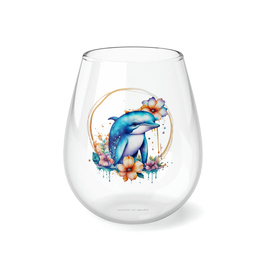 Golden Dolphin Stemless Wine Glass, 11.75oz