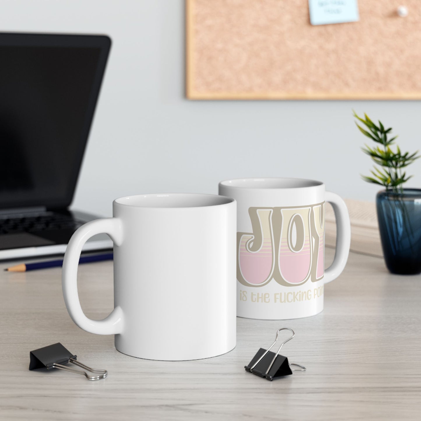Tan Pink Joy Ceramic Mug, (11oz, 15oz)