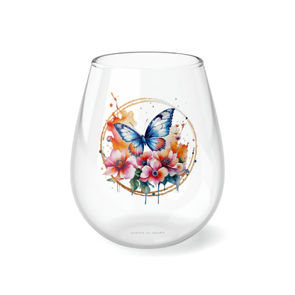 Golden Butterfly 2 Stemless Wine Glass, 11.75oz