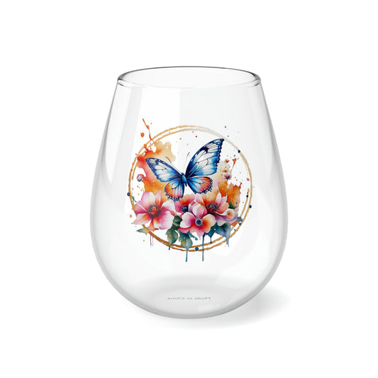 Golden Butterfly 2 Stemless Wine Glass, 11.75oz