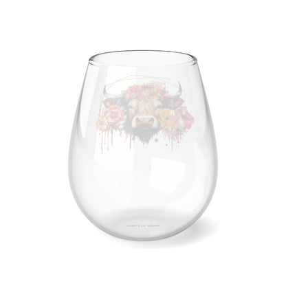 Golden Highland Cow Stemless Wine Glass, 11.75oz