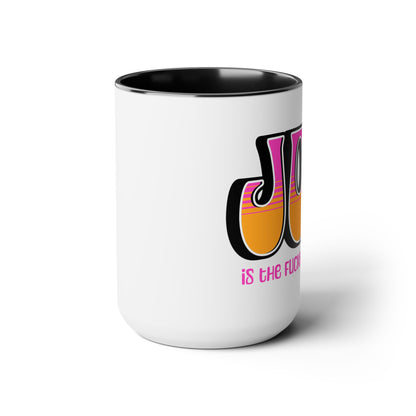 Black Pink Orange Joy Two-Tone Mug, 15oz