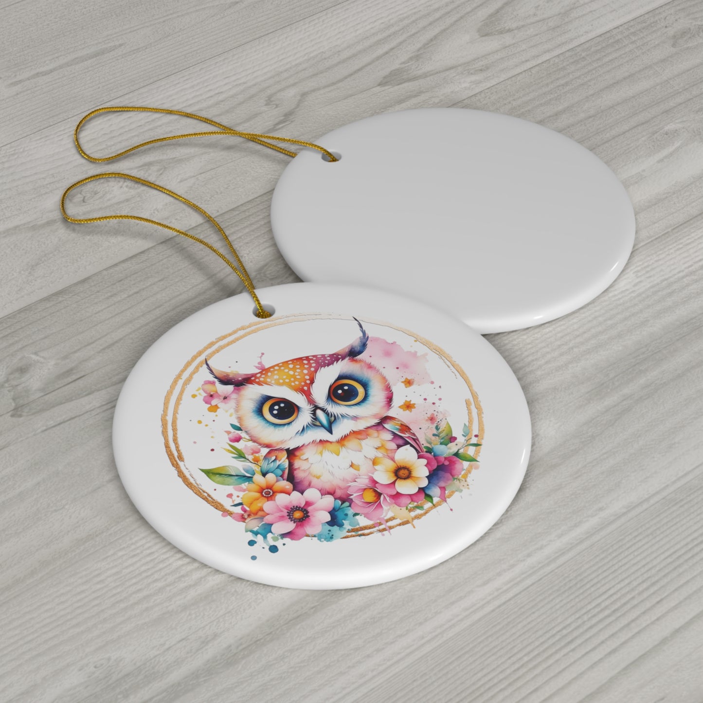 Golden Owl Ceramic Ornament