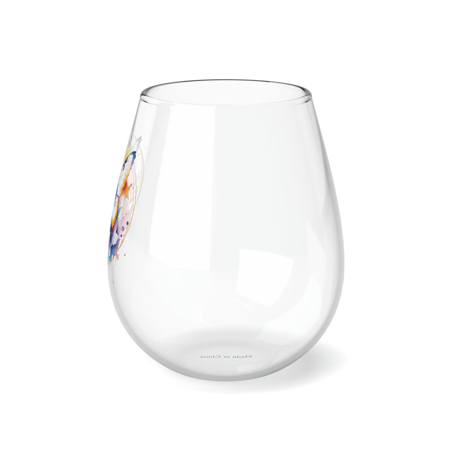 Golden Butterfly Stemless Wine Glass, 11.75oz