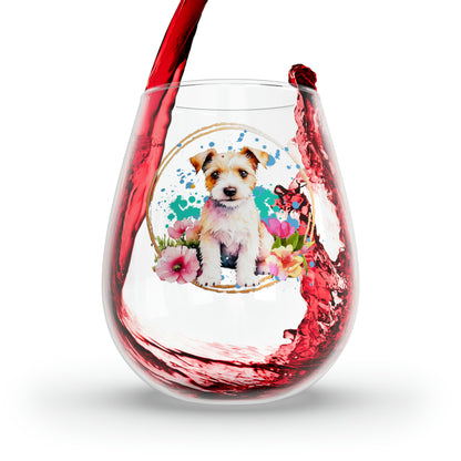 Golden Terrier Stemless Wine Glass, 11.75oz