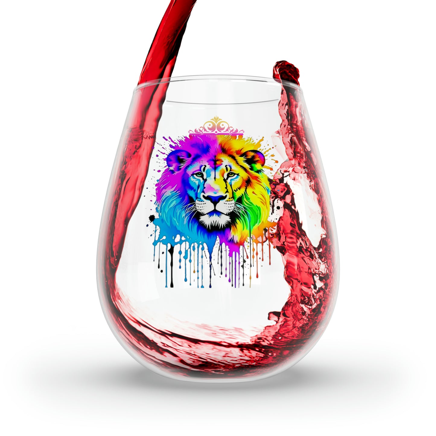 Vibrant Lion Stemless Wine Glass, 11.75oz