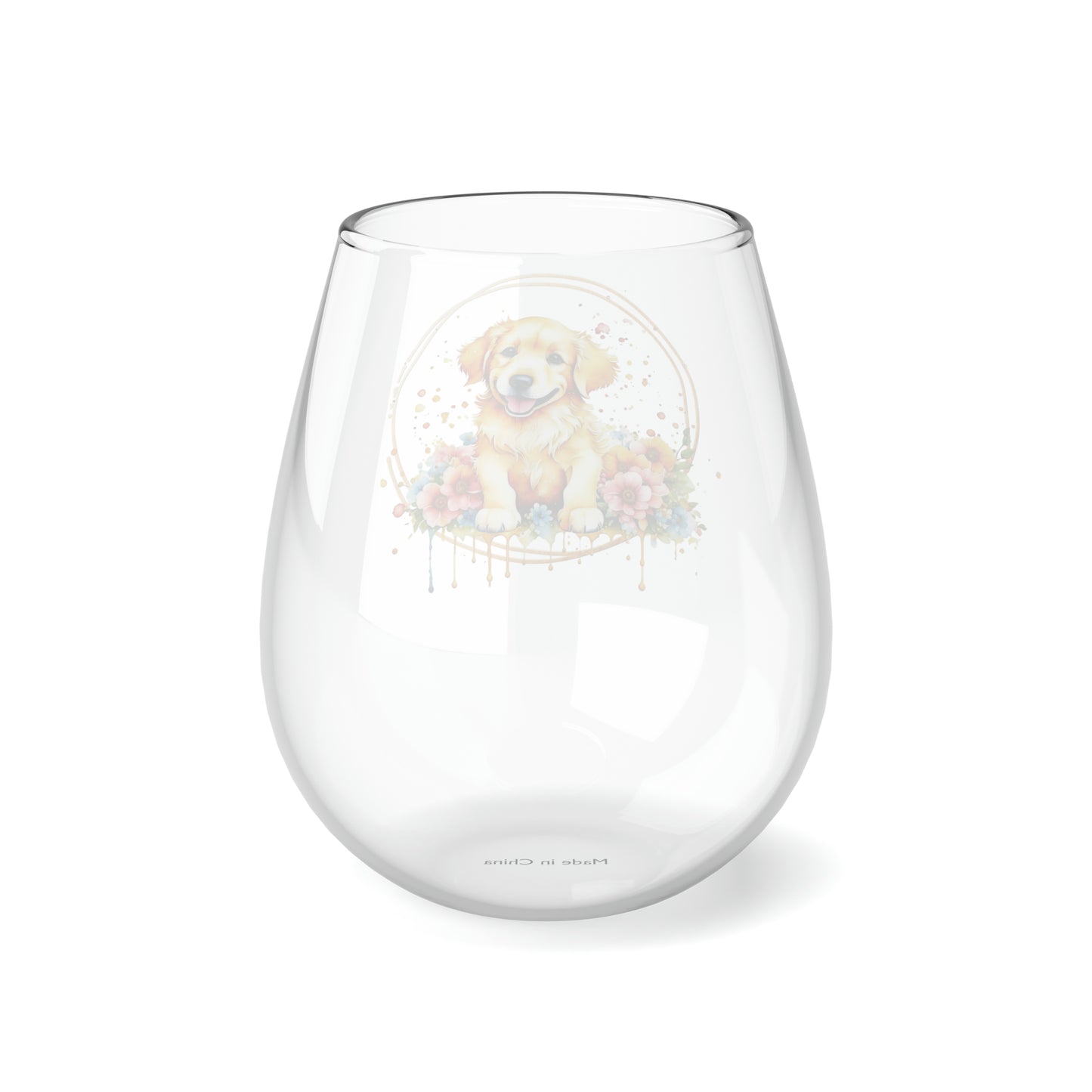 Golden Retriever  Stemless Wine Glass, 11.75oz