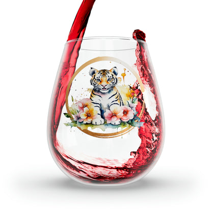 Golden Tiger Stemless Wine Glass, 11.75oz