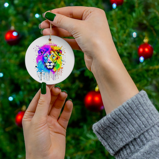 Vibrant Lion Ceramic Ornament