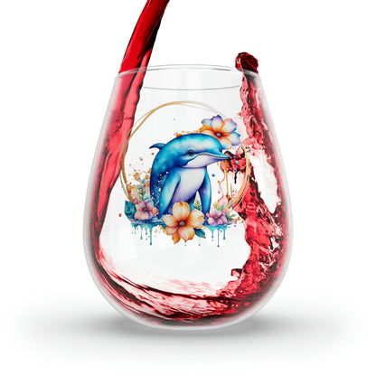 Golden Dolphin Stemless Wine Glass, 11.75oz