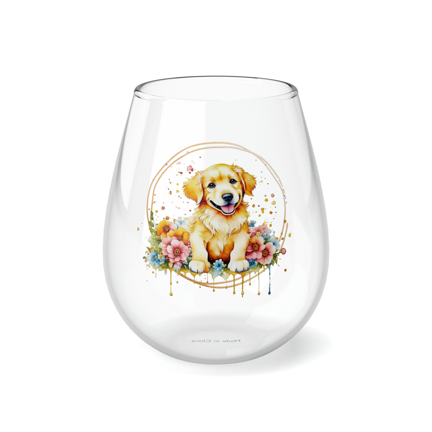 Golden Retriever  Stemless Wine Glass, 11.75oz