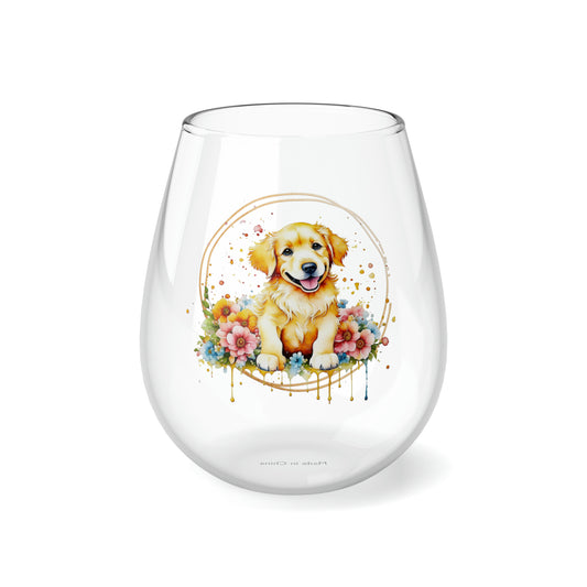 Golden Retriever  Stemless Wine Glass, 11.75oz