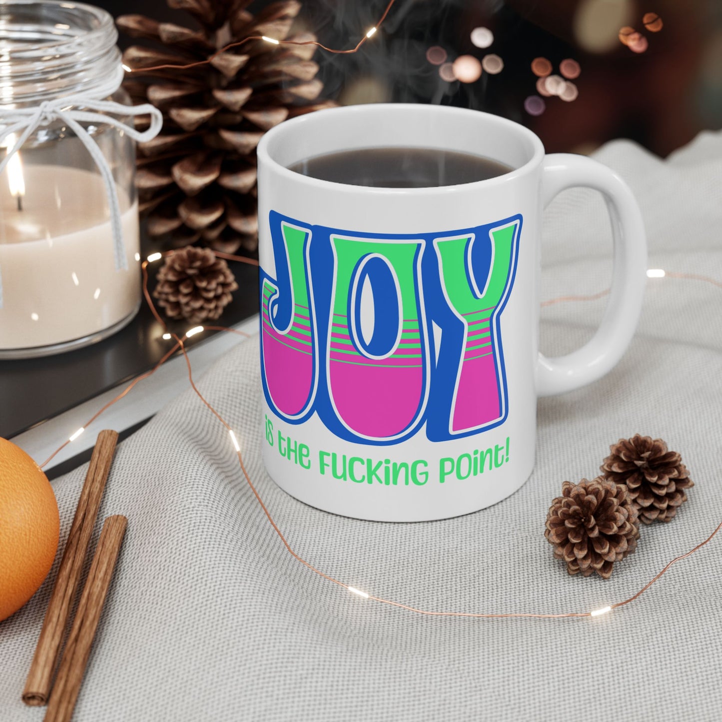 Blue Pink Green Joy Ceramic Mug, (11oz, 15oz)