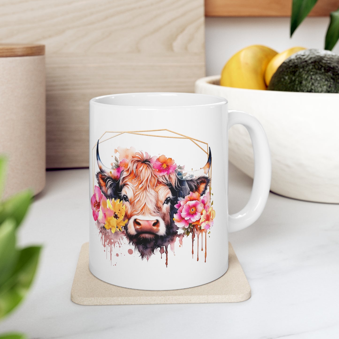 Golden Highland Cow Ceramic Mug 11oz