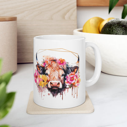 Golden Highland Cow Ceramic Mug 11oz