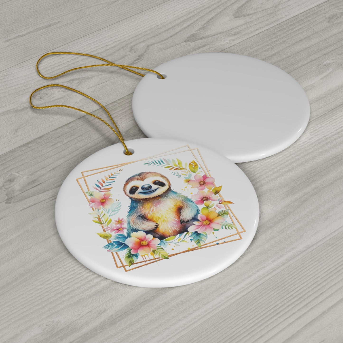 Golden Sloth Ceramic Ornament