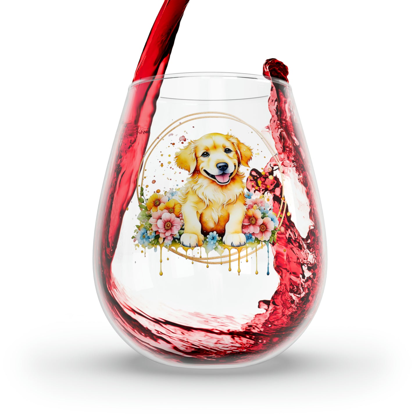 Golden Retriever  Stemless Wine Glass, 11.75oz