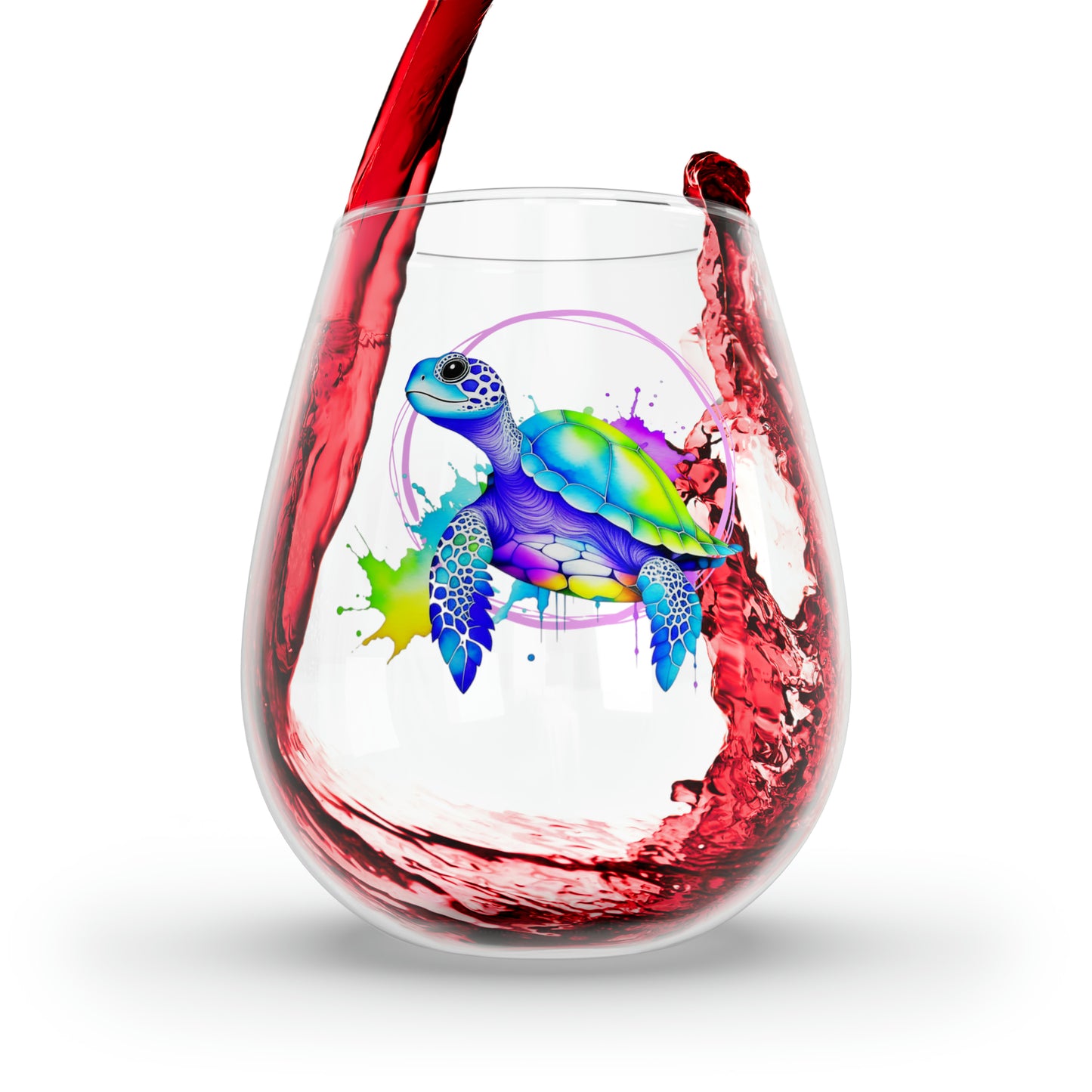 Vibrant Sea Turtle Stemless Wine Glass, 11.75oz
