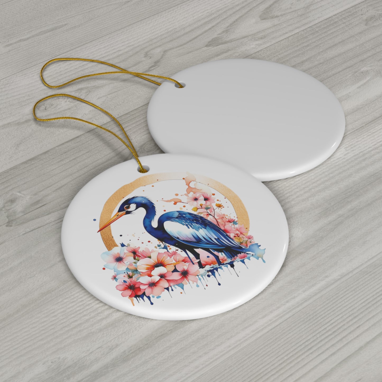 Golden Heron Ceramic Ornament