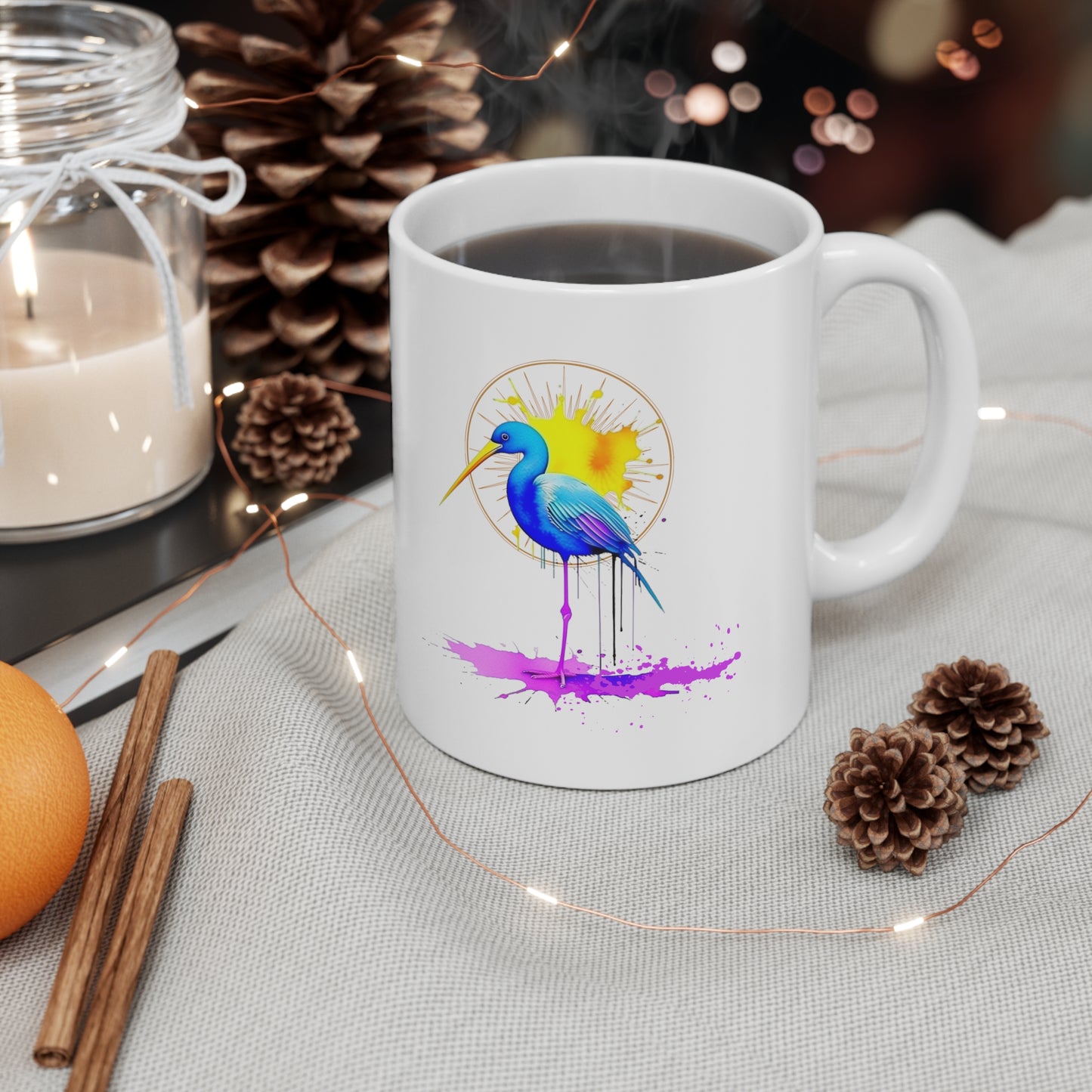 Vibrant Heron Ceramic Mug 11oz