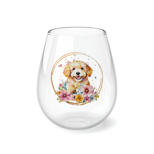 Golden Doodle Stemless Wine Glass, 11.75oz