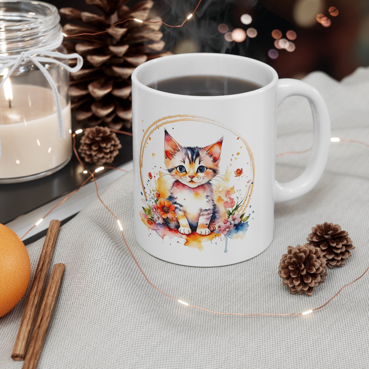 Golden Kitten Ceramic Mug 11oz