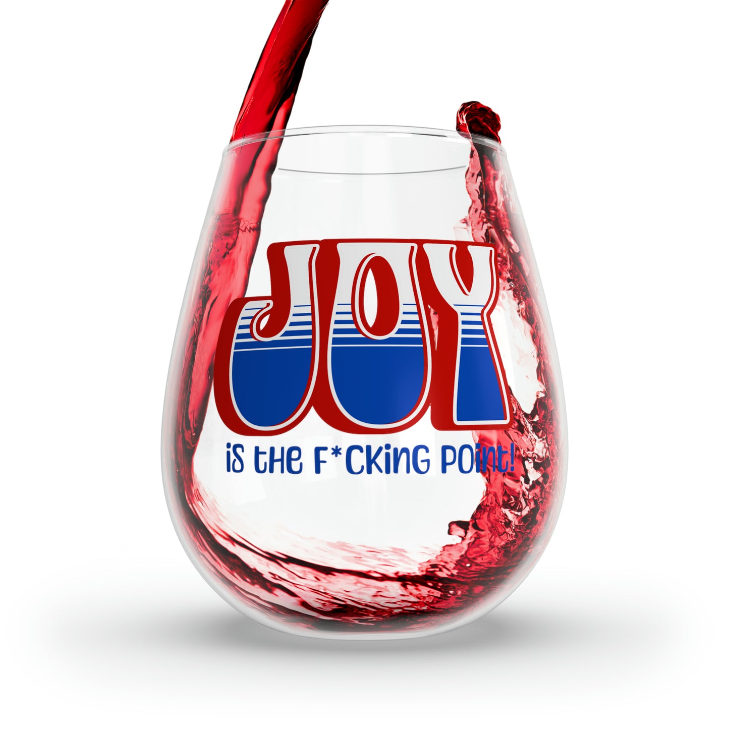 JOY (red white blue) Stemless Wine Glass, 11.75oz