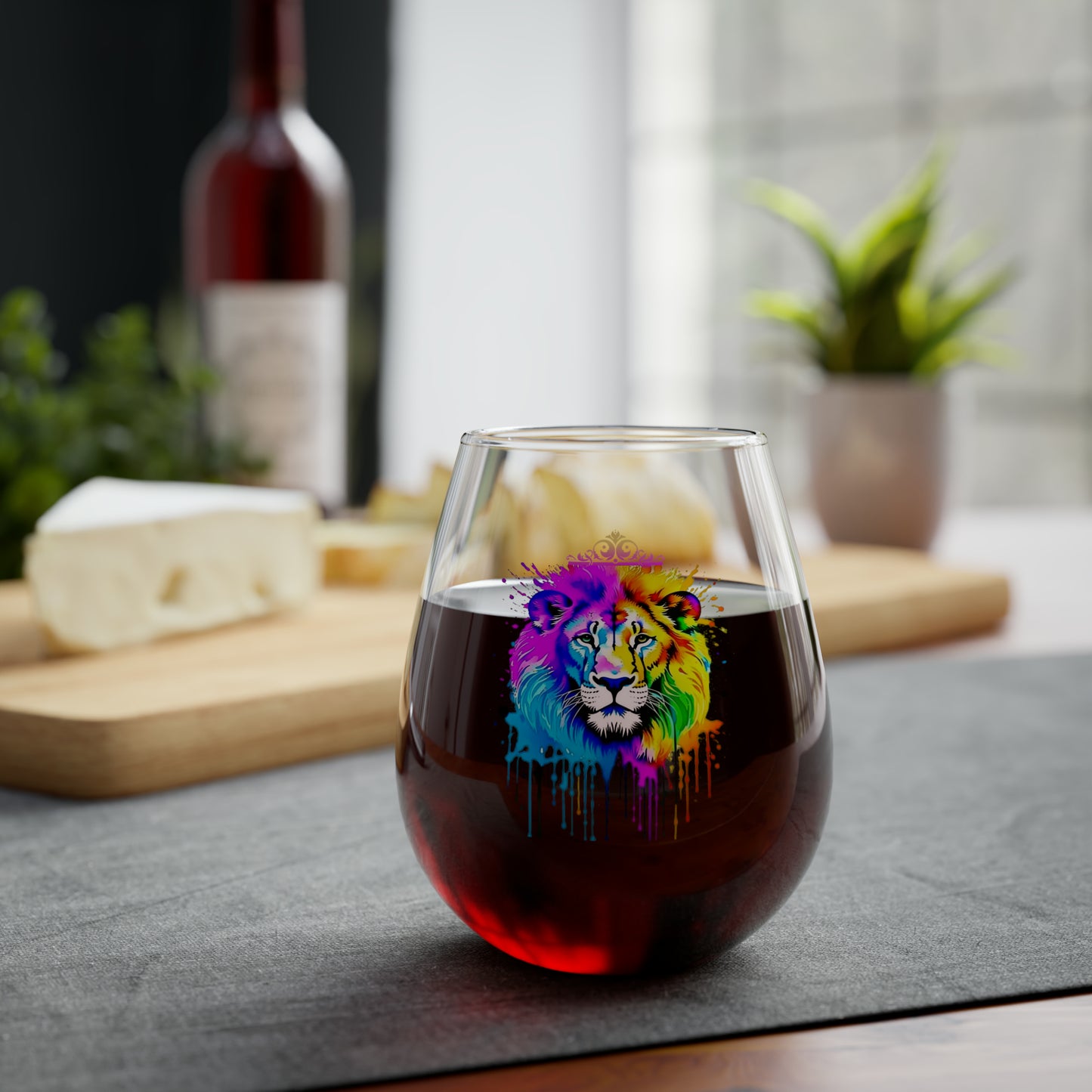 Vibrant Lion Stemless Wine Glass, 11.75oz