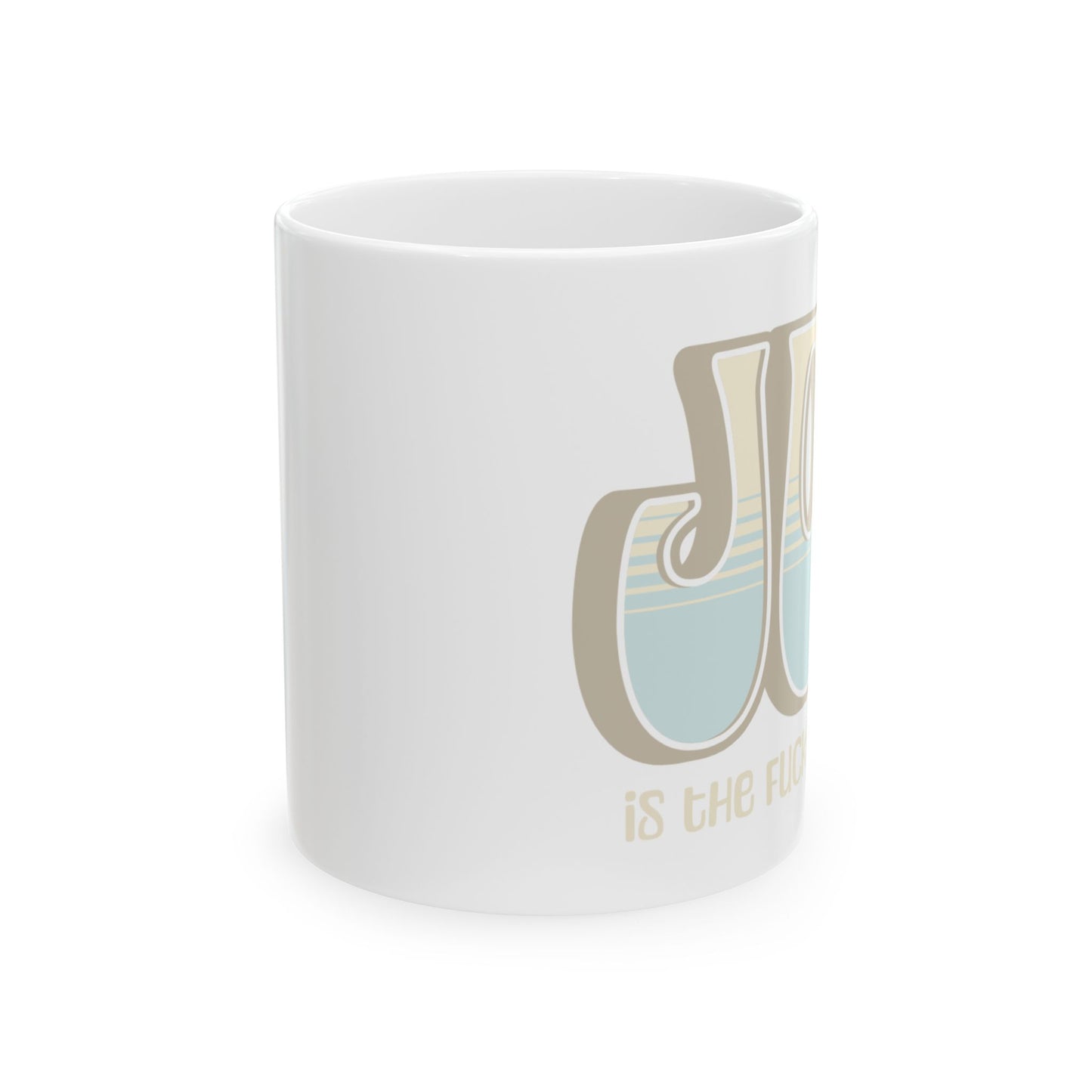Tan Blue Joy Ceramic Mug, (11oz, 15oz)