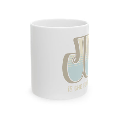 Tan Blue Joy Ceramic Mug, (11oz, 15oz)