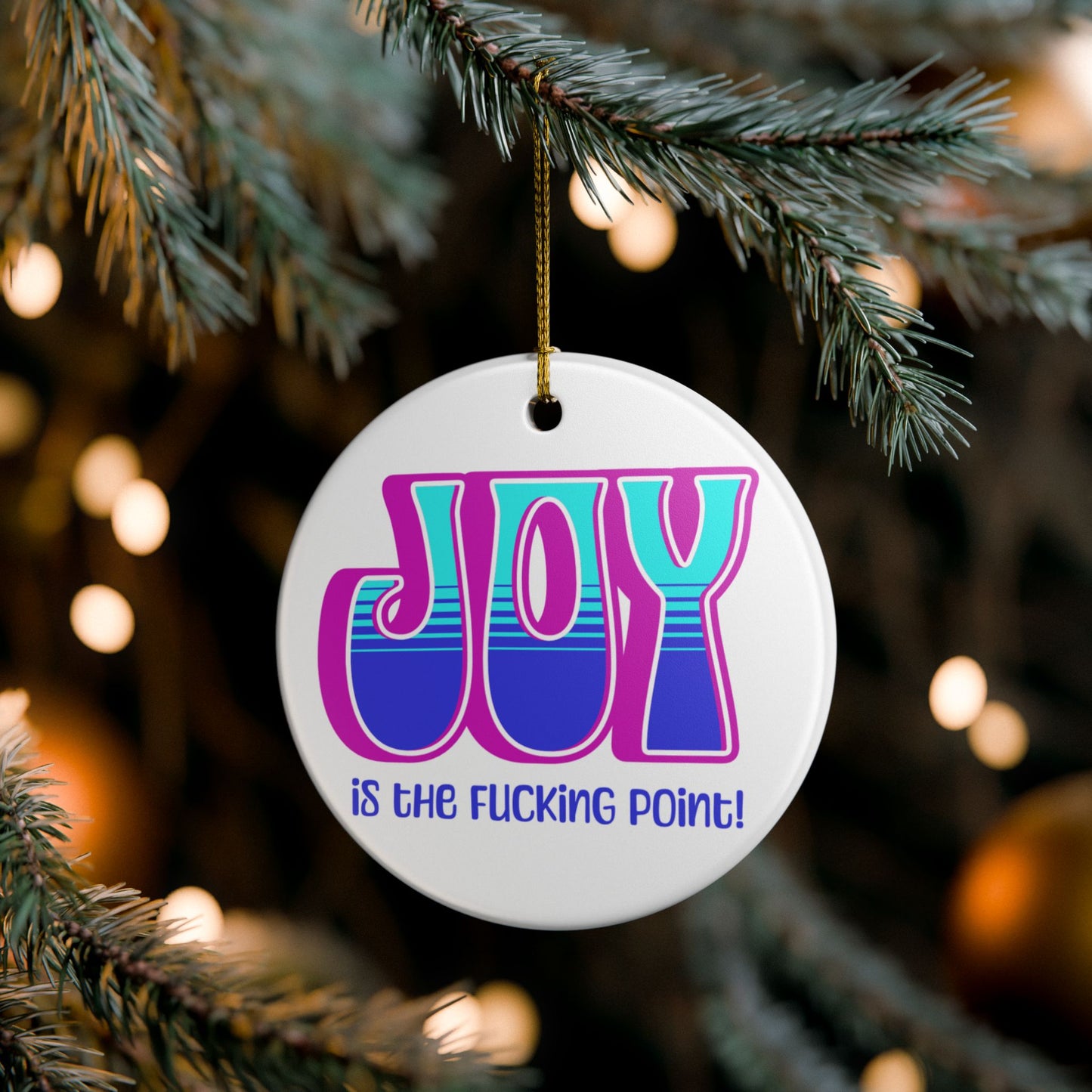 Pink Blue Teal Joy Ceramic Ornament,  (explicit)