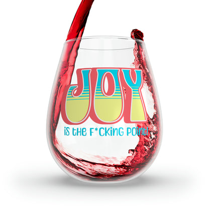 JOY (salmon blue yellow) Stemless Wine Glass, 11.75oz