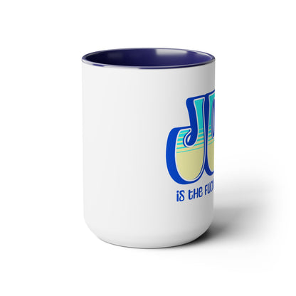 Blue Teal Yellow Joy Two-Tone Mug, 15oz