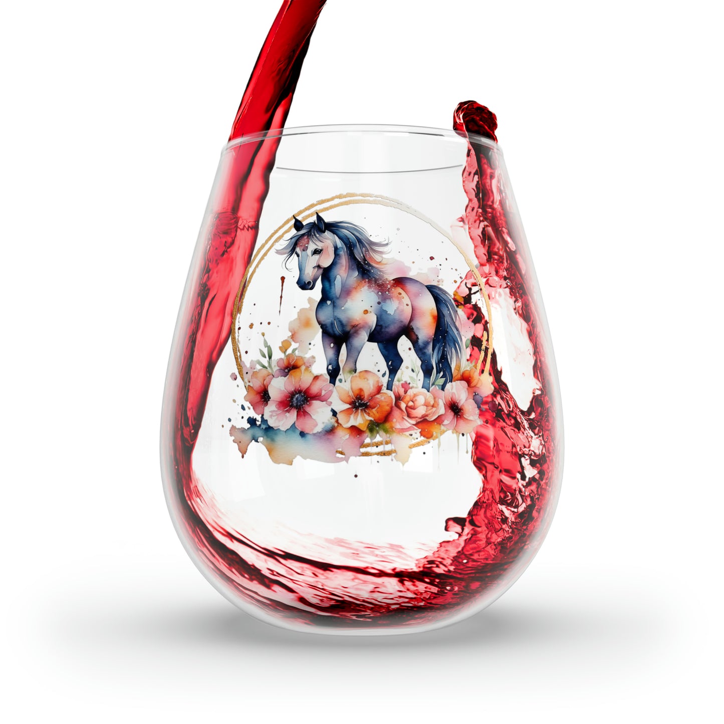 Golden Horse Stemless Wine Glass, 11.75oz