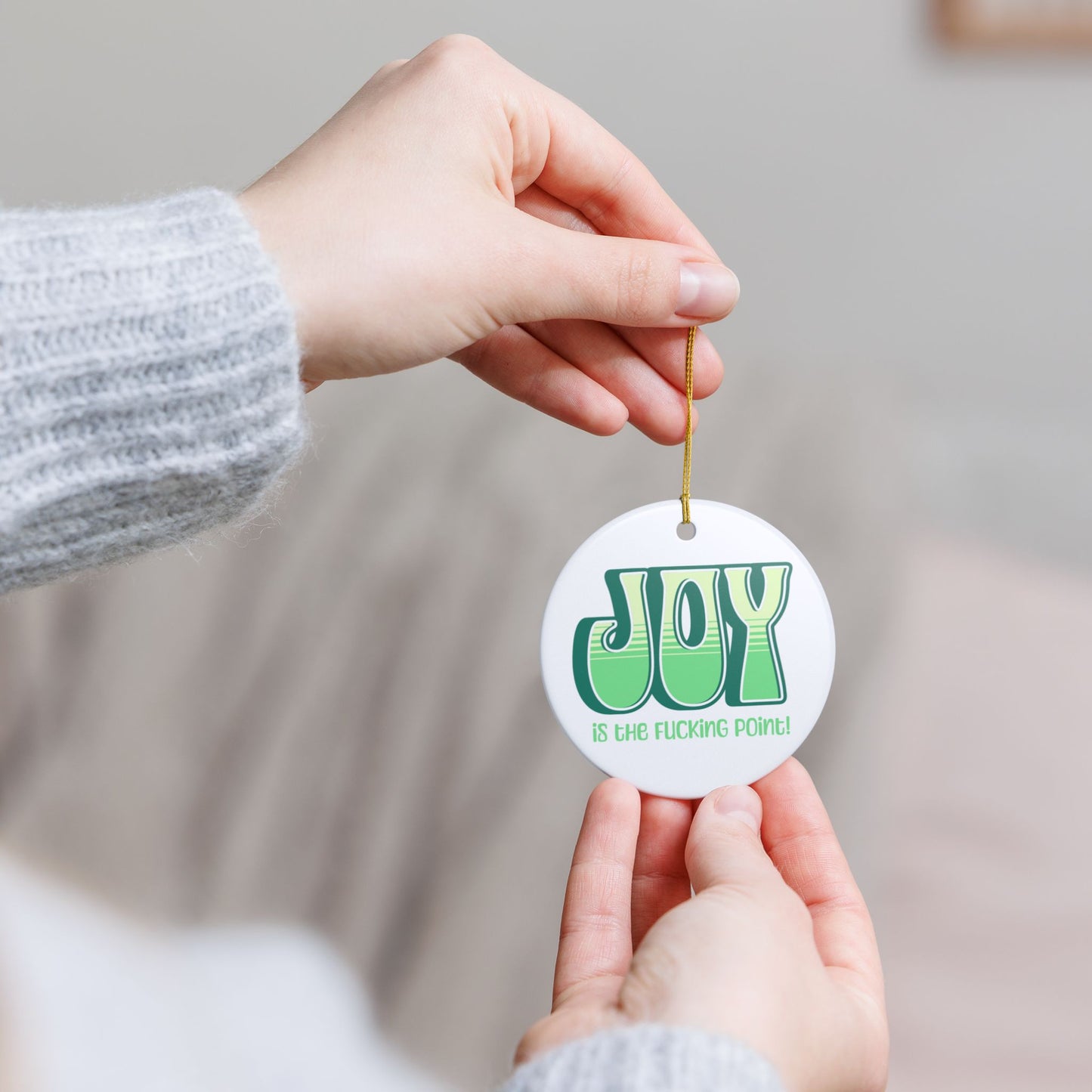 Green Green Yellow Joy Ceramic Ornament,  (explicit)